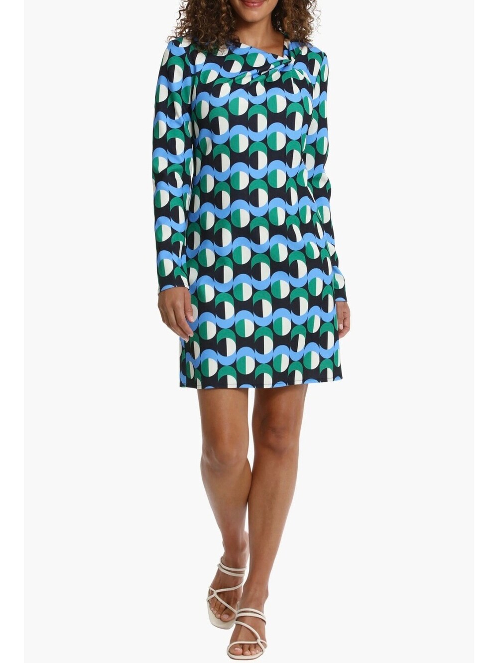 London Times Retro Geometric Twist Neck Mini Dress NWT Green Blue 16 plus